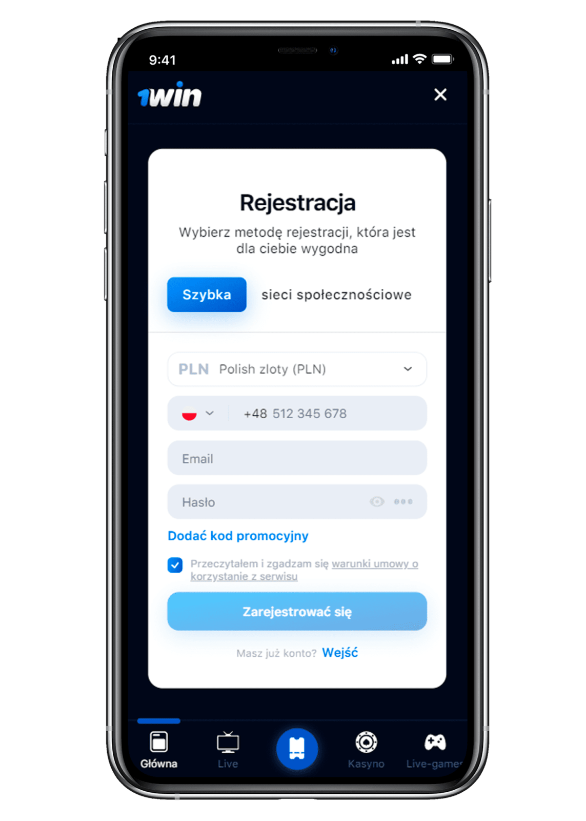 Rejestracja na urządzeniach mobilnych - krok2